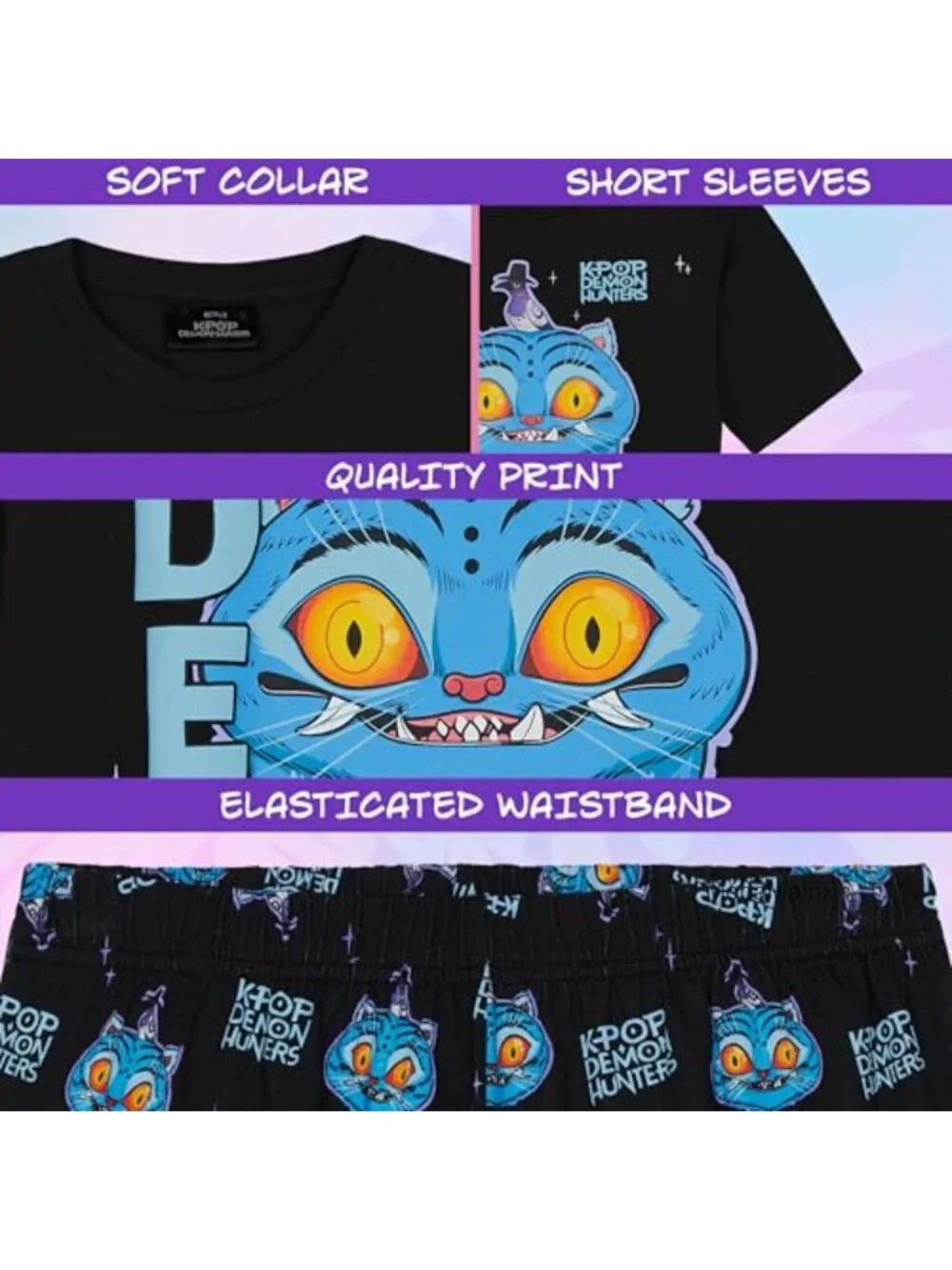 KPop Demon Hunters Pajama Set Girls Short Sleeve T-Shirt Shorts Cotton Blend